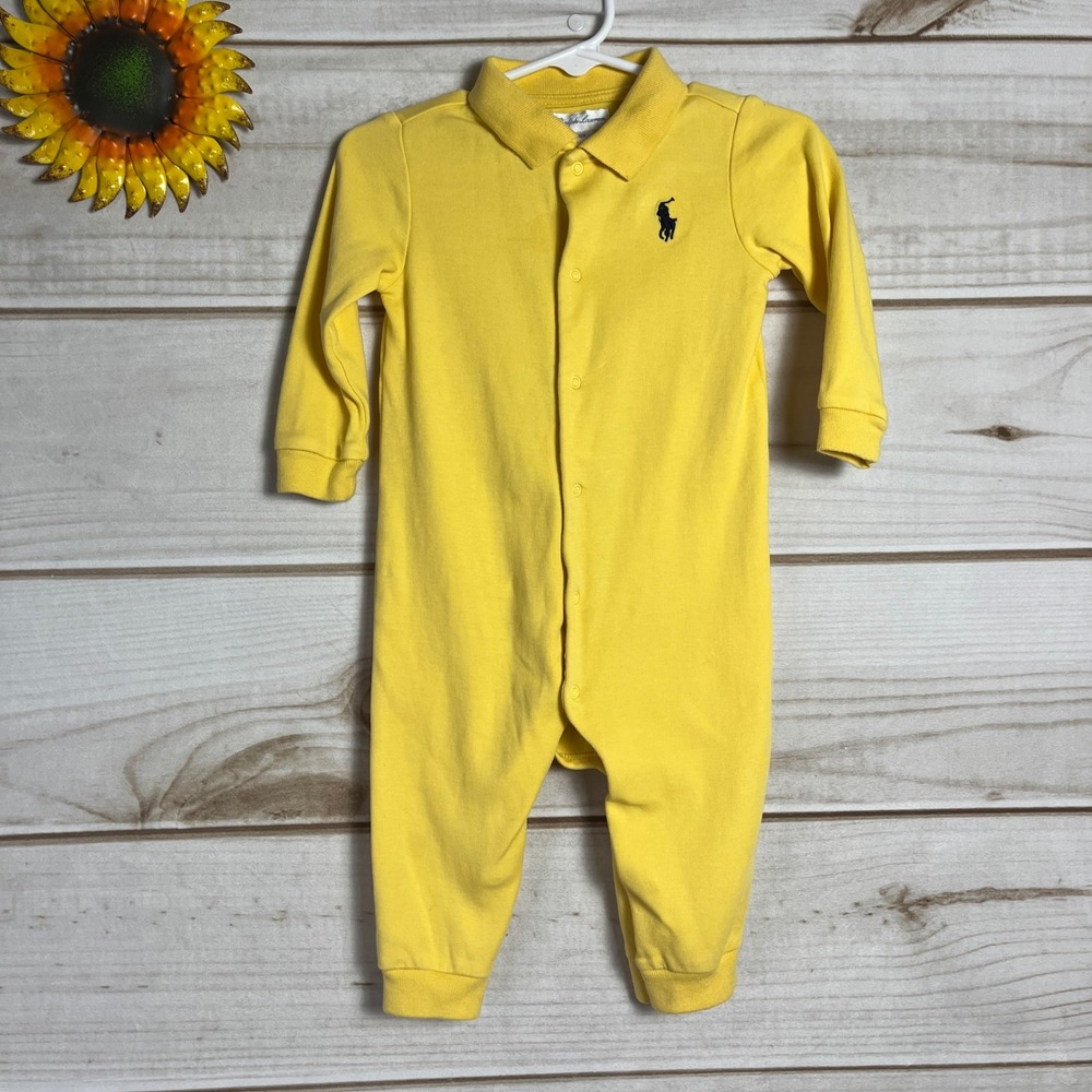 Ralph Lauren Baby Boys Yellow Long Sleeve Polo Romper Jumpsuit 12M